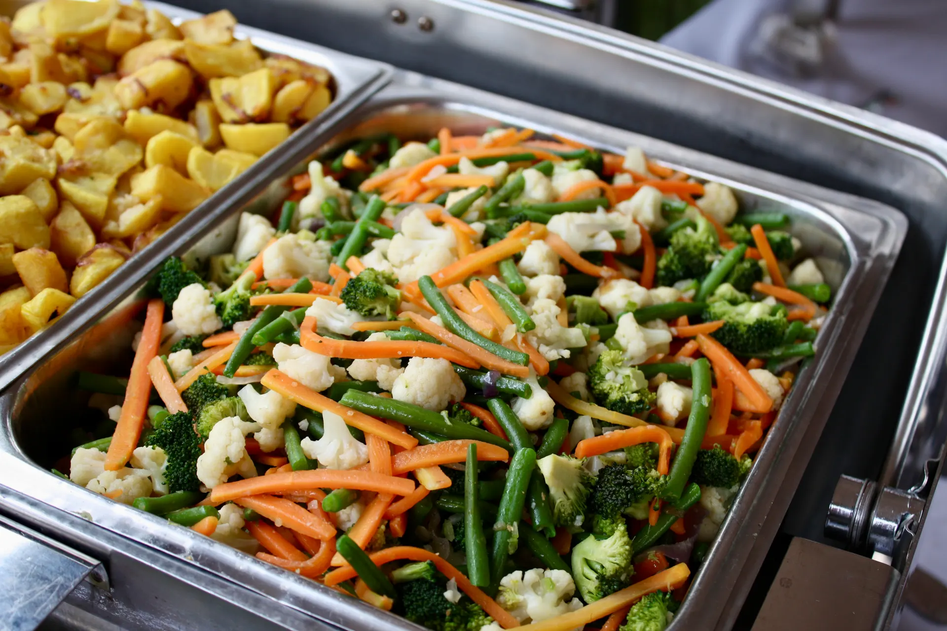 Fresh vegetable medley plated at a Nagira Catering event