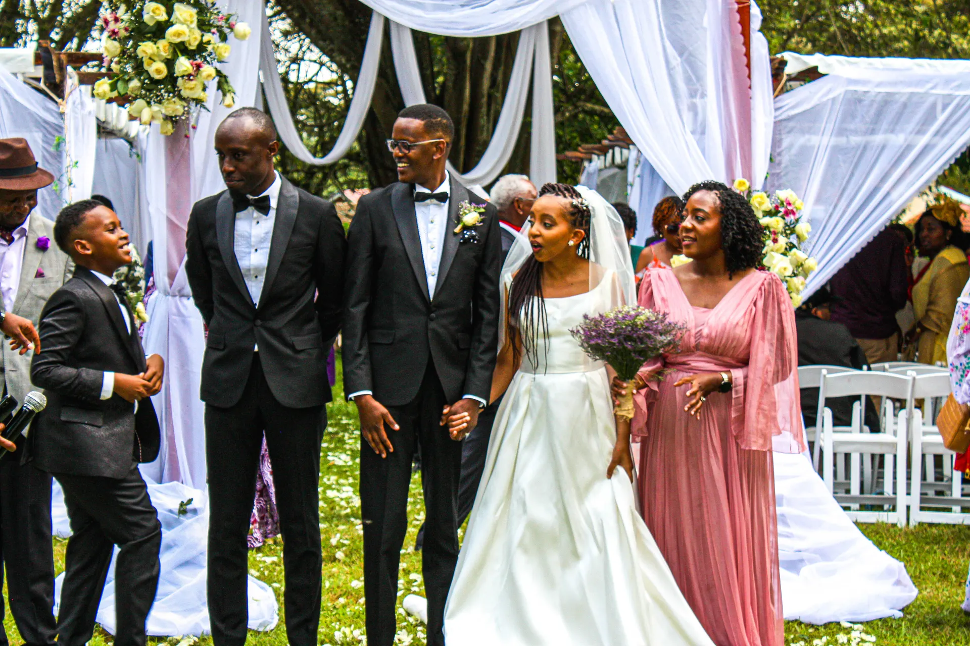 Wedding ceremony under a floral arch in Nairobi