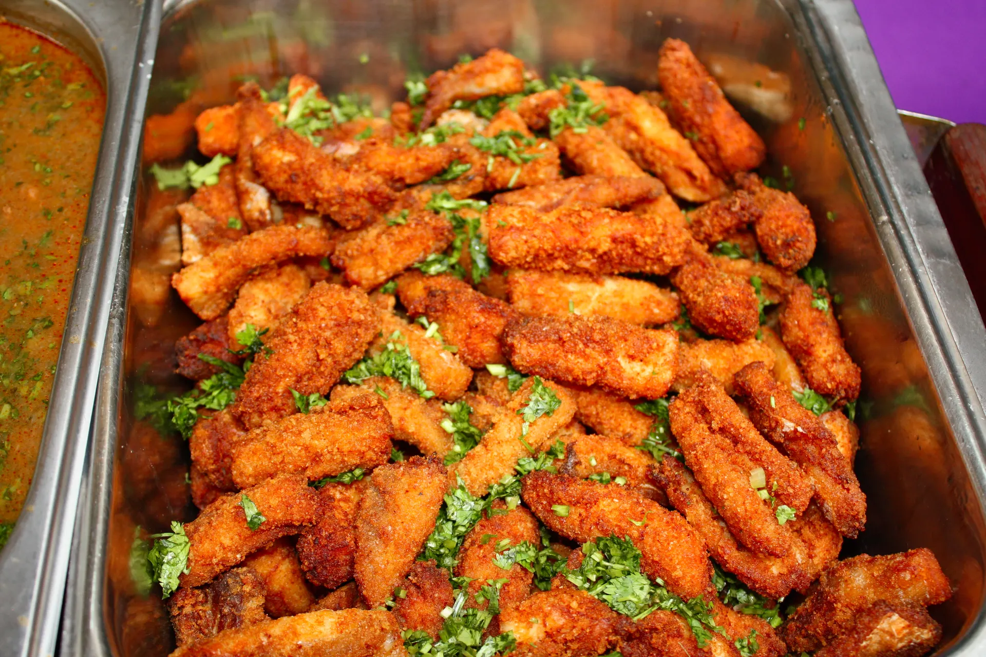 Crispy fried chicken strips with dipping sauce